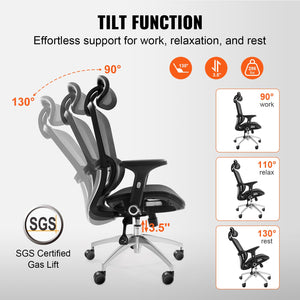 Mesh Office Chair | Adjustable High Back Desk Chair with Lumbar Support & Headrest | Swivel Task Chair