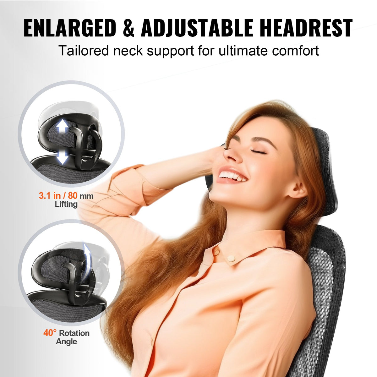 Mesh Office Chair | Adjustable High Back Desk Chair with Lumbar Support & Headrest | Swivel Task Chair