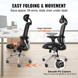 Mesh Office Chair | Adjustable High Back Desk Chair with Lumbar Support & Headrest | Swivel Task Chair