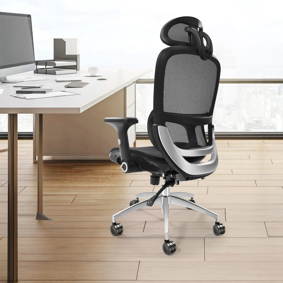 Mesh Office Chair | Adjustable High Back Desk Chair with Lumbar Support & Headrest | Swivel Task Chair