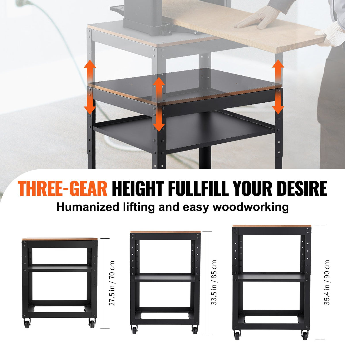 Planer Stand 45kg Capacity | 3-Height Adjustable Table with Casters & Storage | Fits Most Planers, Saws & Benchtop Tools