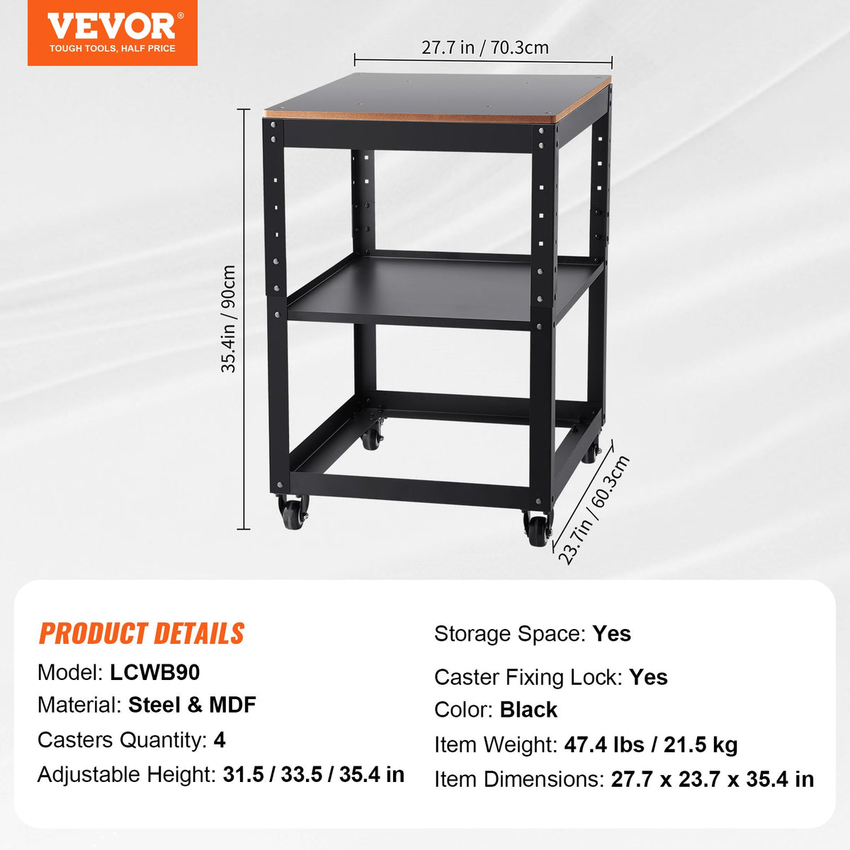 Planer Stand 45kg Capacity | 3-Height Adjustable Table with Casters & Storage | Fits Most Planers, Saws & Benchtop Tools