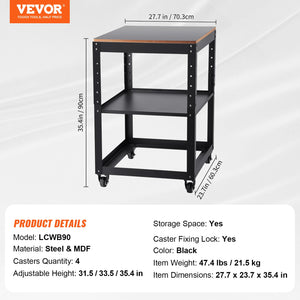 Planer Stand 45kg Capacity | 3-Height Adjustable Table with Casters & Storage | Fits Most Planers, Saws & Benchtop Tools