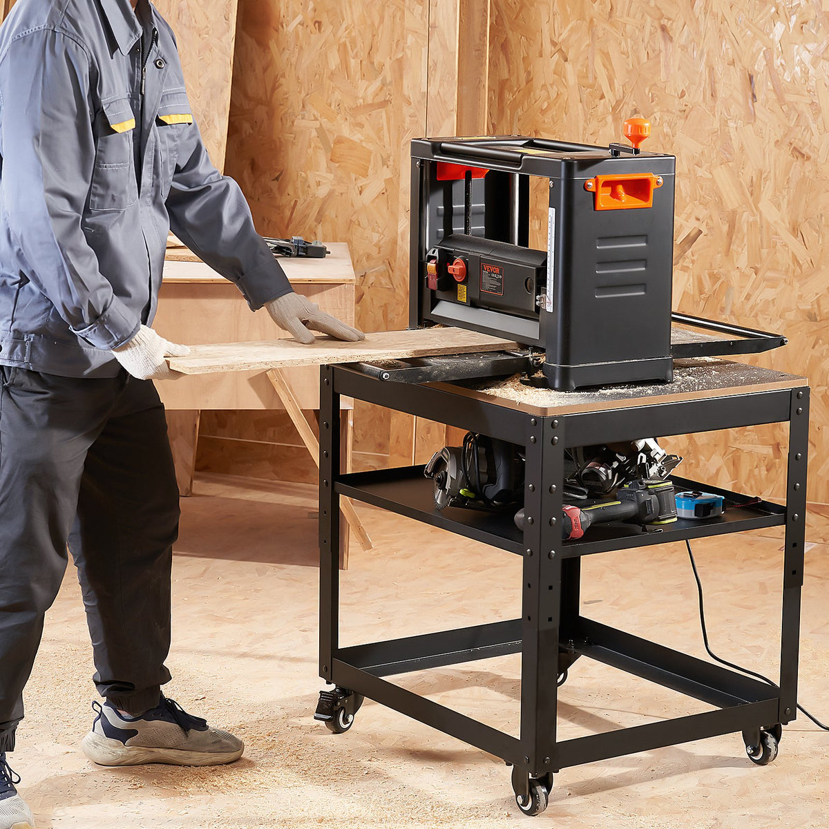 Planer Stand 45kg Capacity | 3-Height Adjustable Table with Casters & Storage | Fits Most Planers, Saws & Benchtop Tools