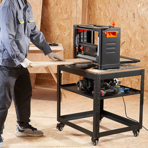 Planer Stand 45kg Capacity | 3-Height Adjustable Table with Casters & Storage | Fits Most Planers, Saws & Benchtop Tools