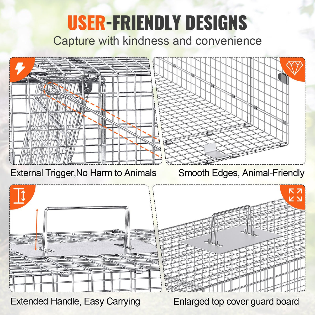 Live Animal Trap Cage | 50x20x26" Folding Galvanized Iron Humane Trap | For Stray Dogs, Raccoons, Foxes, Marmots