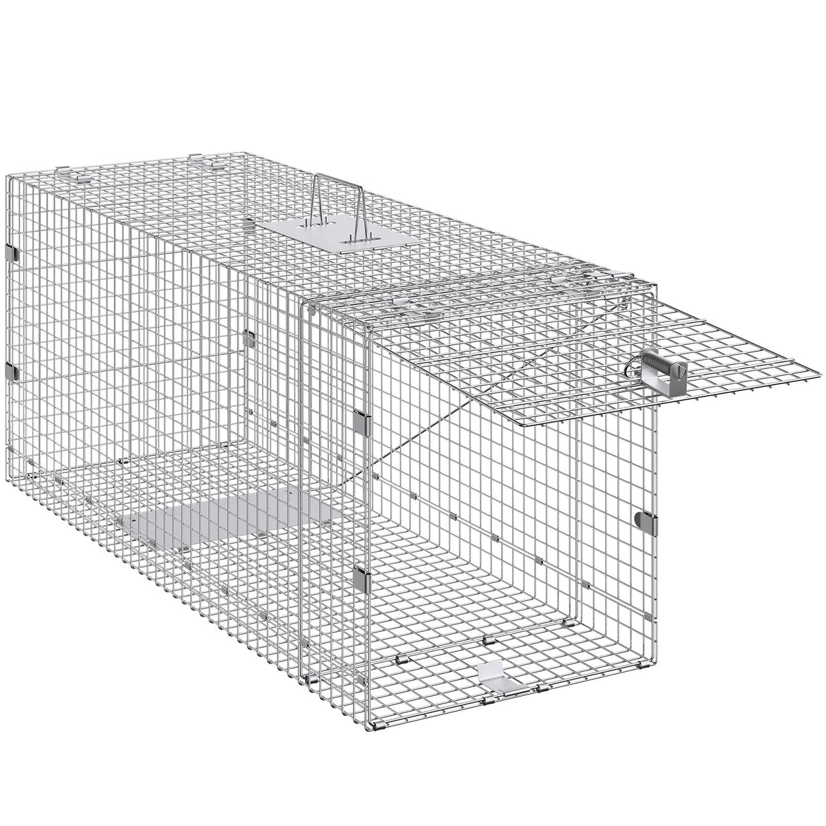 Live Animal Trap Cage | 50x20x26" Folding Galvanized Iron Humane Trap | For Stray Dogs, Raccoons, Foxes, Marmots