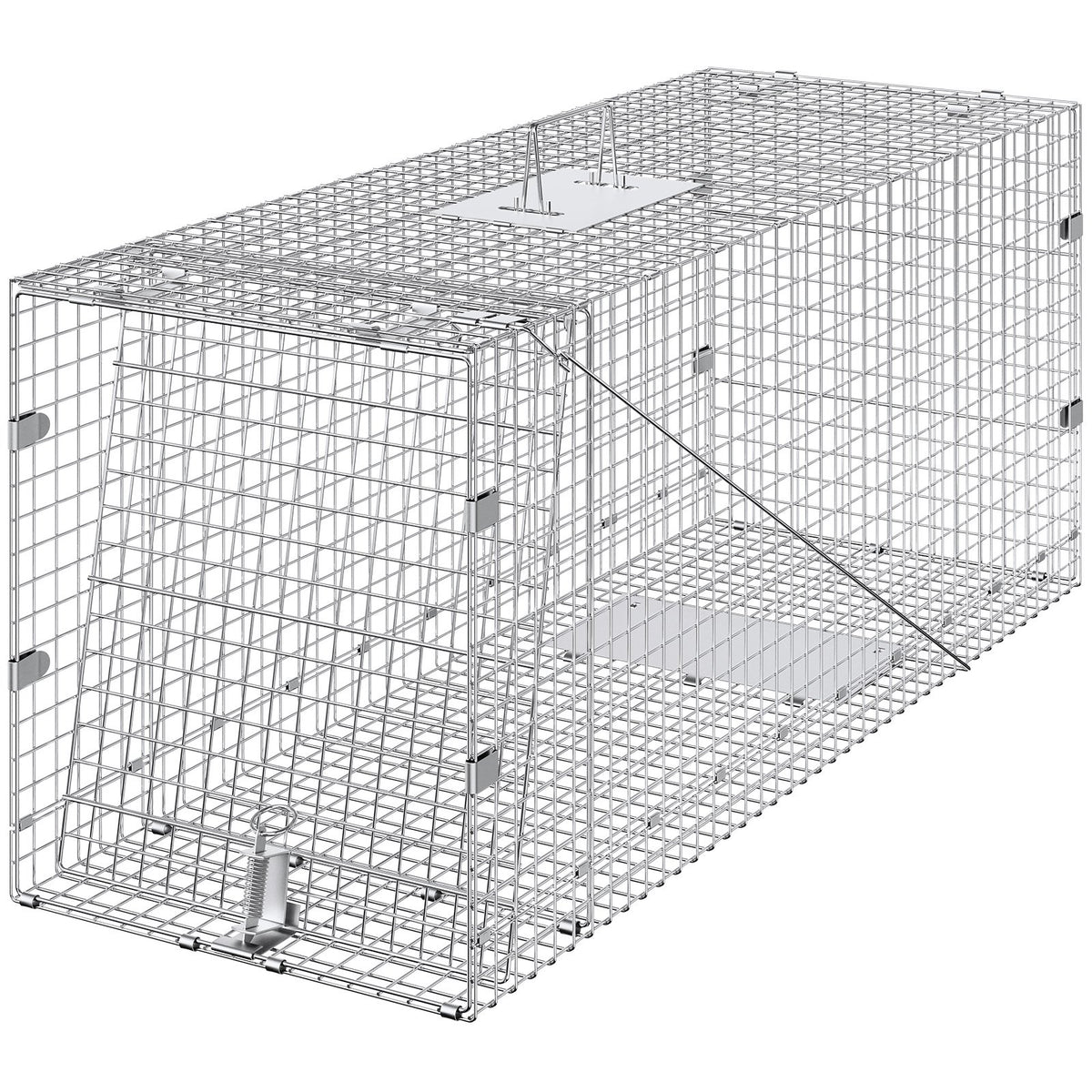 Live Animal Trap Cage | 50x20x26" Folding Galvanized Iron Humane Trap | For Stray Dogs, Raccoons, Foxes, Marmots