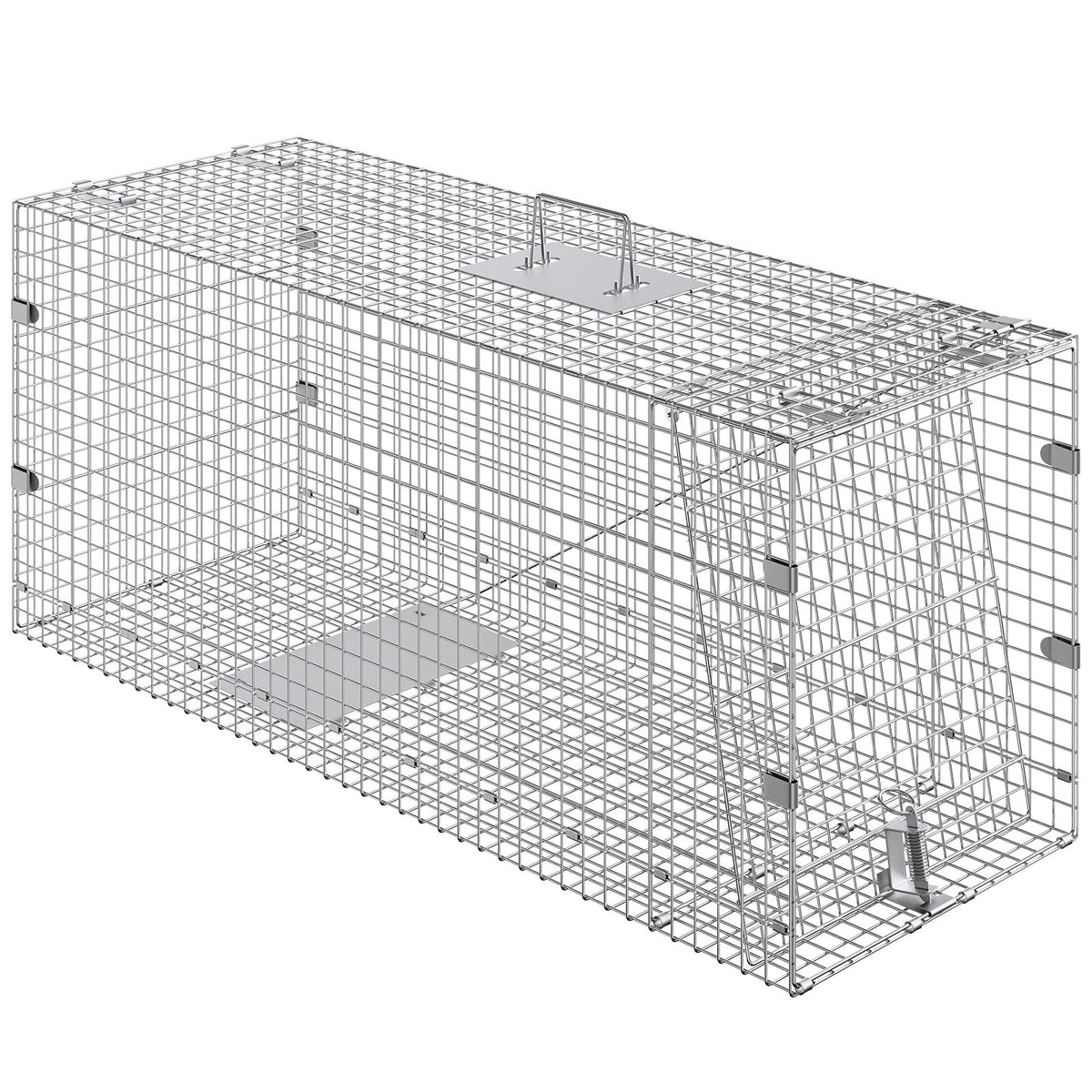 Live Animal Trap Cage | 50x20x26" Folding Galvanized Iron Humane Trap | For Stray Dogs, Raccoons, Foxes, Marmots