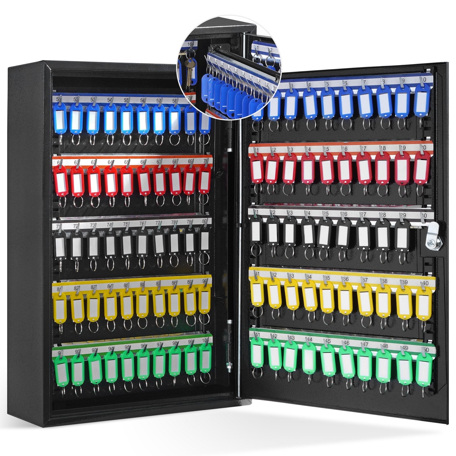 Key Cabinet | 200-Key Lock Box with Adjustable Racks & Tags | Steel Organizer with Record Cards for Office & Hotel