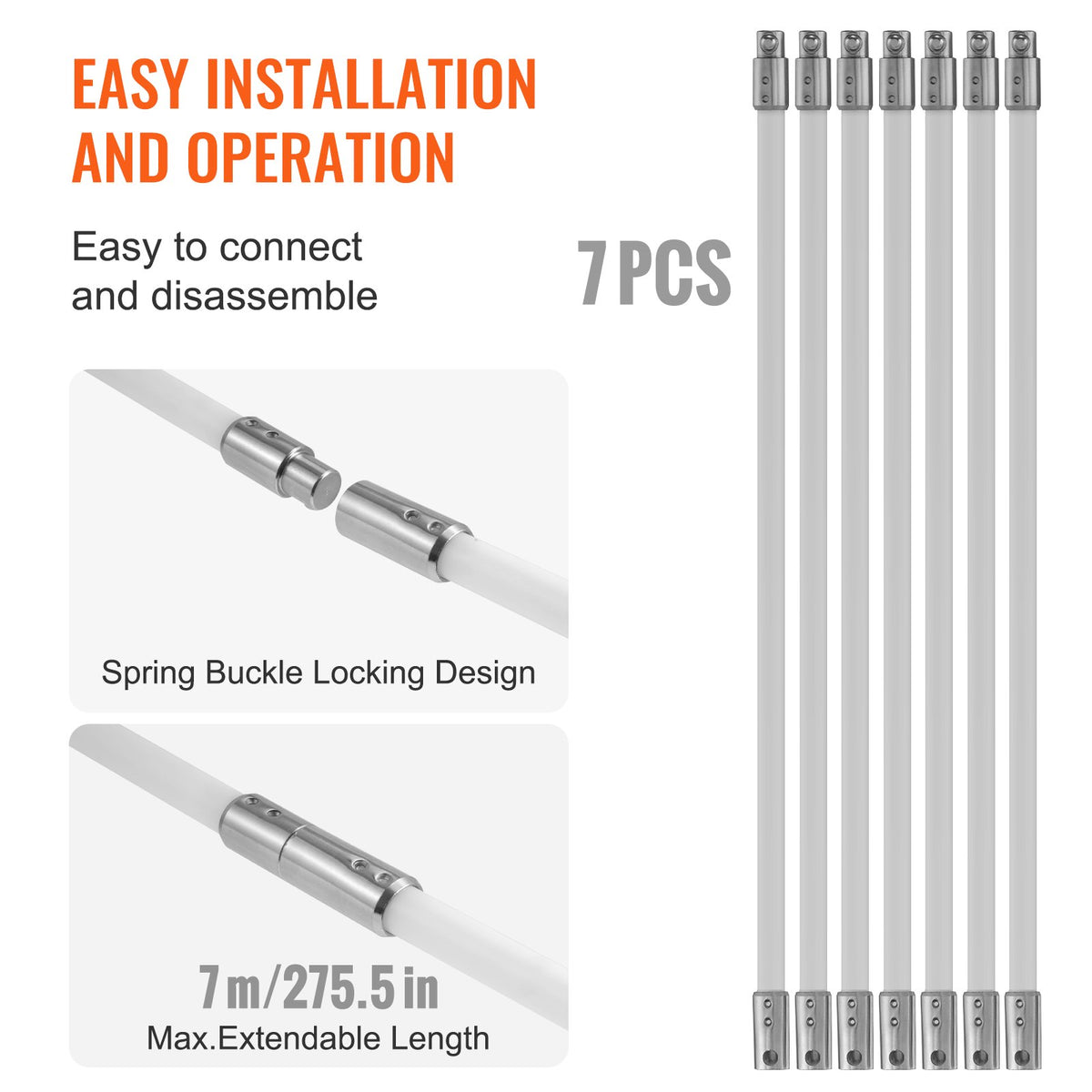 Chimney Sweep Kit 7m | 7 Reinforced Nylon Flexible Rods | 360° Brush Head | Fireplace & Flue Cleaning Kit with Accessories | Fits Most Pipes