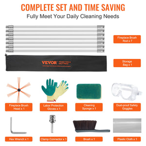 Chimney Sweep Kit 7m | 7 Reinforced Nylon Flexible Rods | 360° Brush Head | Fireplace & Flue Cleaning Kit with Accessories | Fits Most Pipes