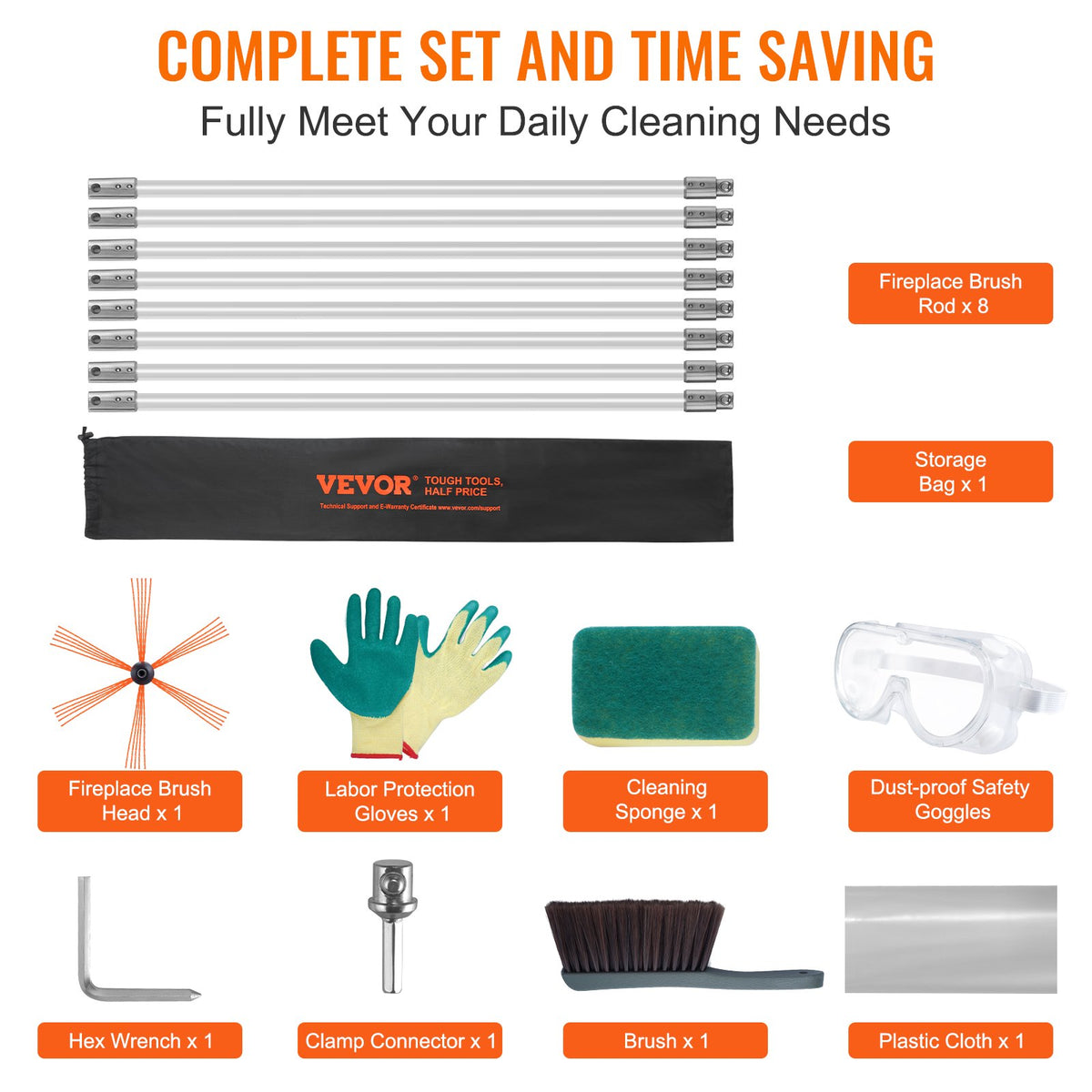 Chimney Sweep Kit 8m | Nylon Rods & 360° Brush for Fireplace Flue Cleaning