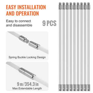 Chimney Sweep Kit 9m | 9 Nylon Rods with 360° Brush & Accessories | Fits Most Fireplace Flues