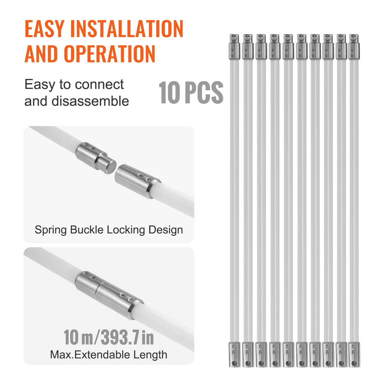 Chimney Sweep Kit 10m | 10 Reinforced Nylon Flexible Rods | 360° Brush Head | Fireplace & Flue Cleaning Kit with Accessories | Fits Most Pipes