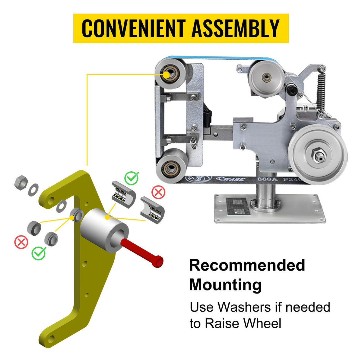 Belt Knife Grinder Wheel Set | 2"x72" Kit with 5" Drive, 4" Track & 2" Idler Wheels