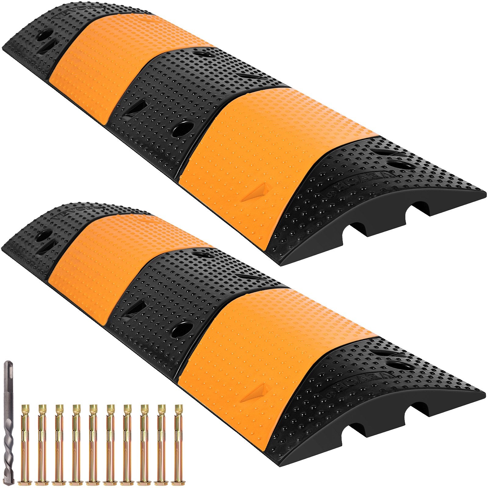 Rubber Speed Bump 2 Pack | Modular 42" | 10 Ton Capacity | 2-Channel Cable Protection