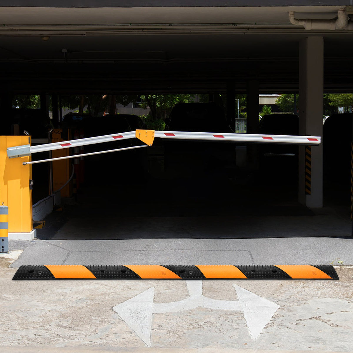 Rubber Speed Bump 2 Pack | Modular 42" | 10 Ton Capacity | 2-Channel Cable Protection