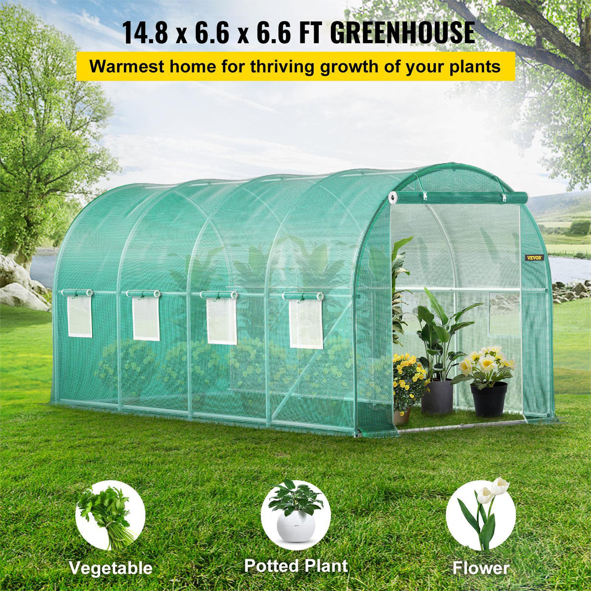 Walk-in Tunnel Greenhouse | 15x7x7 ft | Galvanised Frame & Waterproof Cover