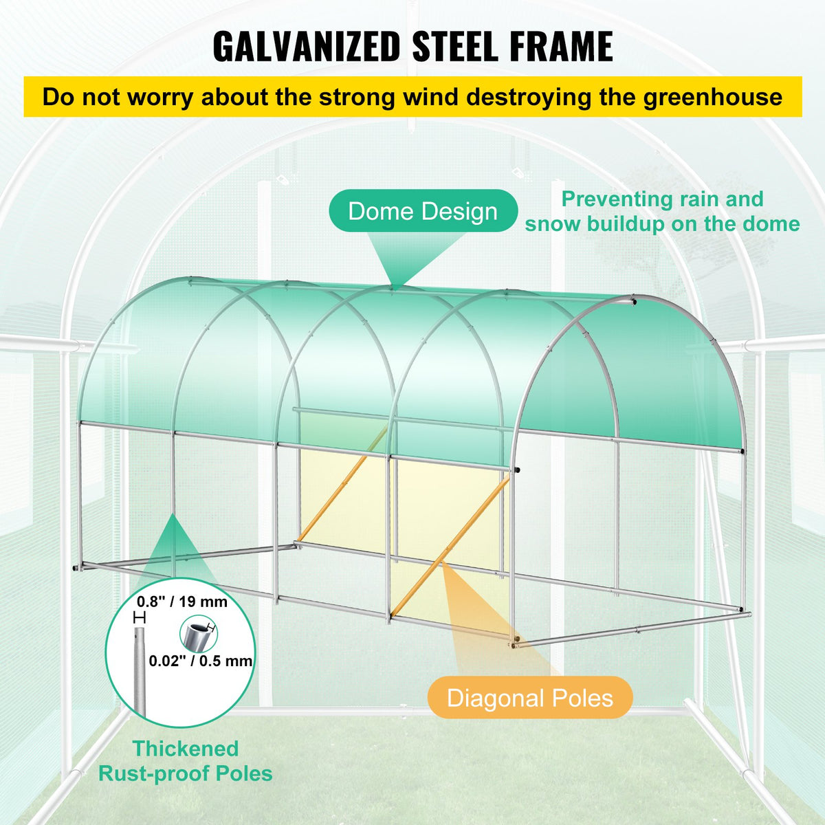 Walk-in Tunnel Greenhouse | 15x7x7 ft | Galvanised Frame & Waterproof Cover