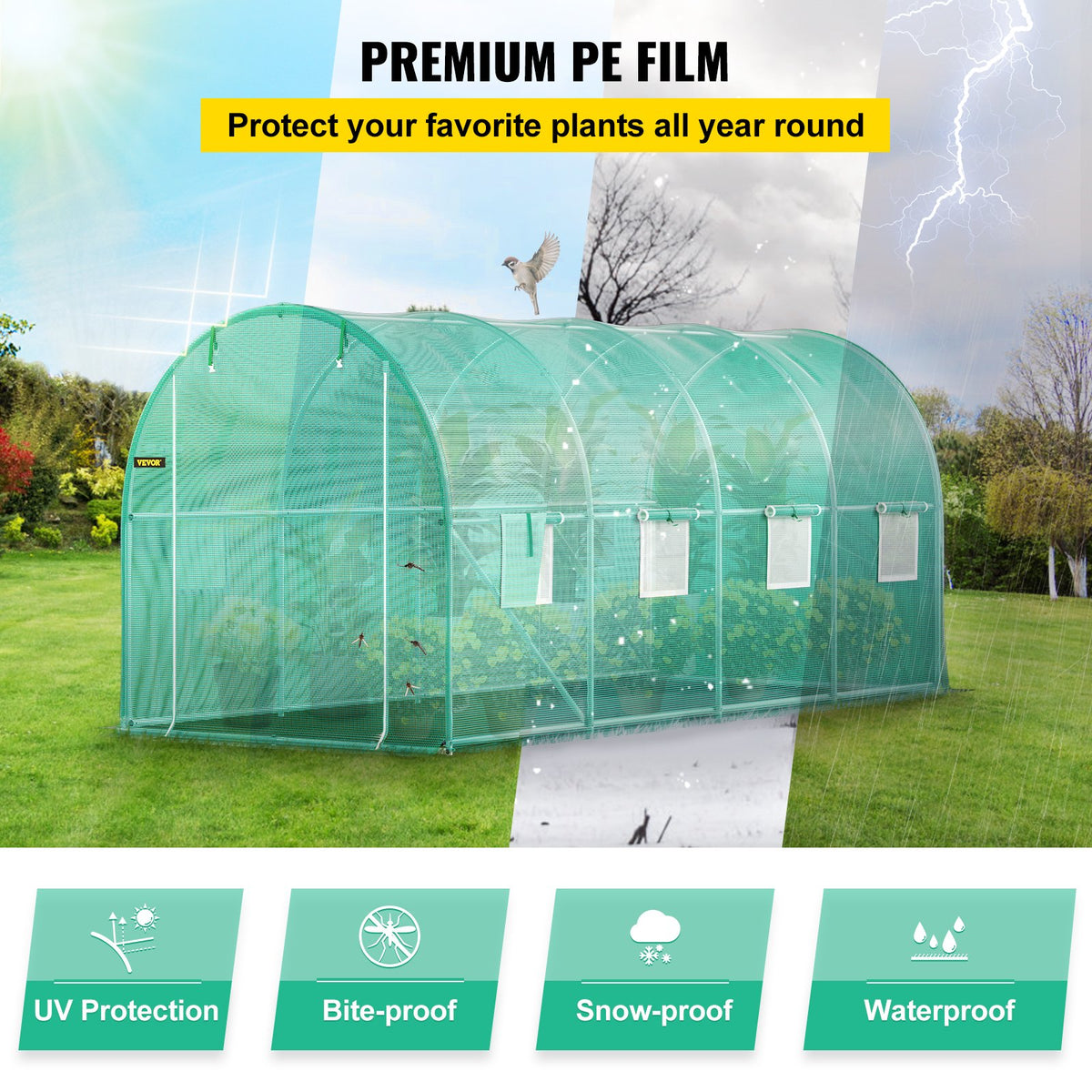 Walk-in Tunnel Greenhouse | 15x7x7 ft | Galvanised Frame & Waterproof Cover