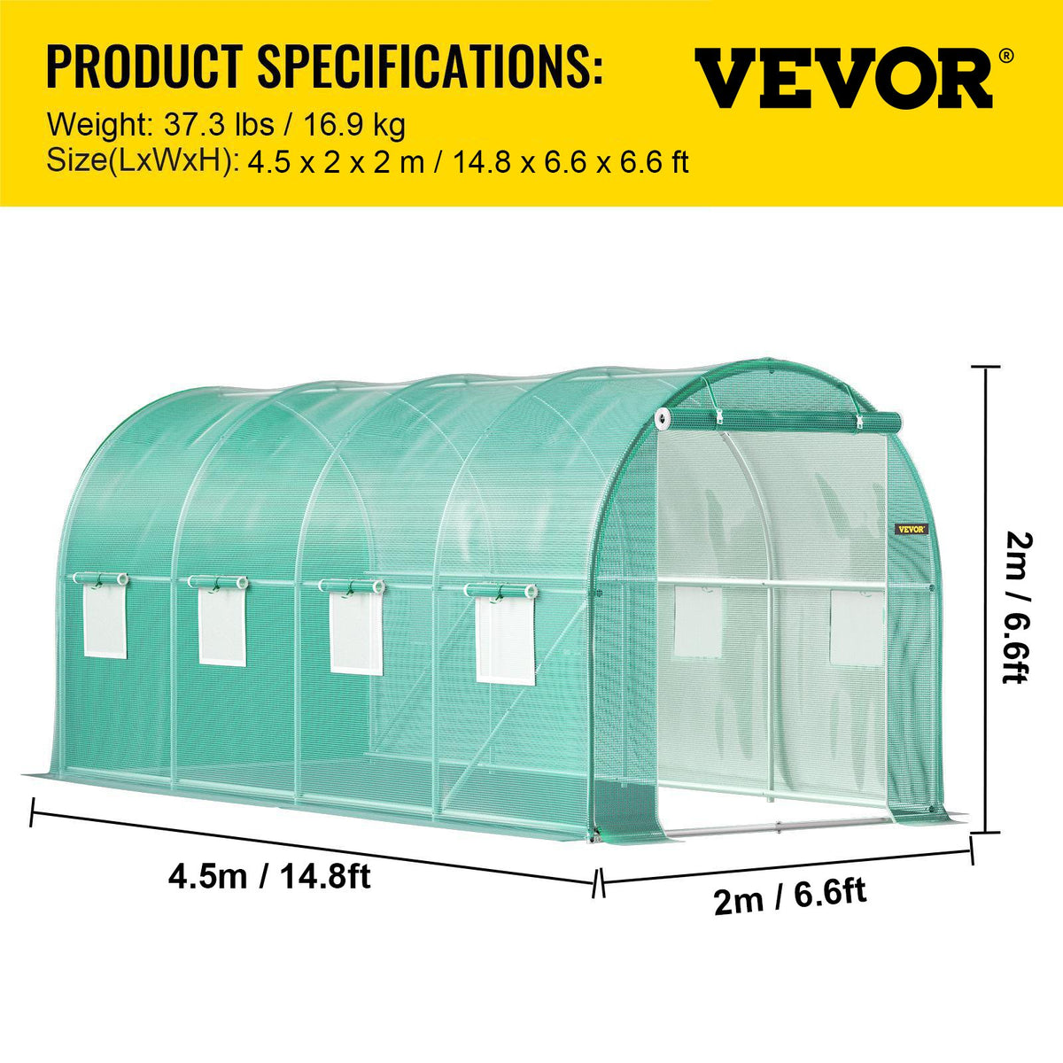 Walk-in Tunnel Greenhouse | 15x7x7 ft | Galvanised Frame & Waterproof Cover