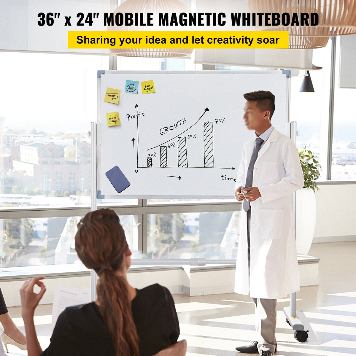 Mobile Whiteboard | 60x90cm Magnetic Double-Sided Board with Stand