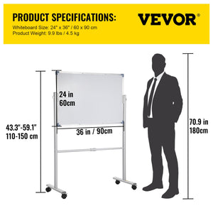 Mobile Whiteboard | 60x90cm Magnetic Double-Sided Board with Stand