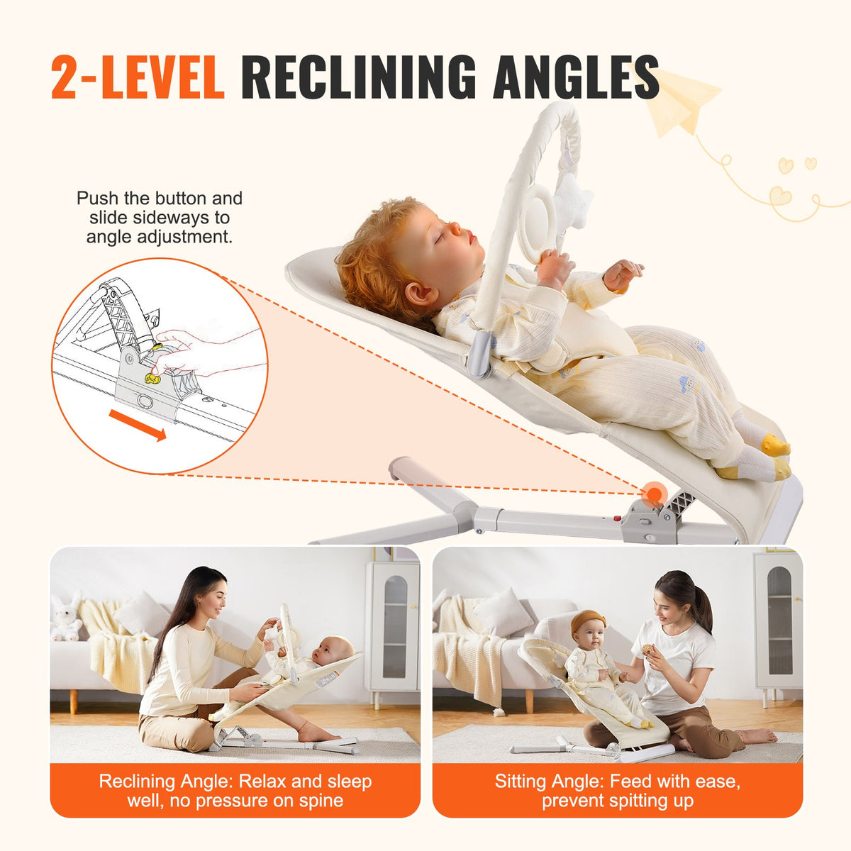 Baby Bouncer Seat | Folding 0–9 Month Infant Chair with Toy Bar