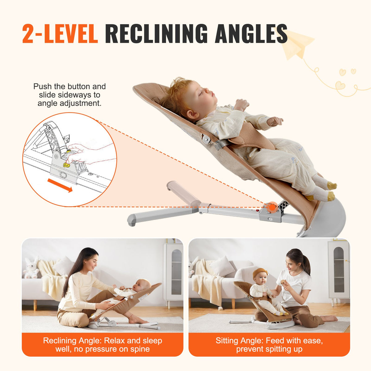 Baby Bouncer Seat | Folding Infant Chair with 2 Recline Positions