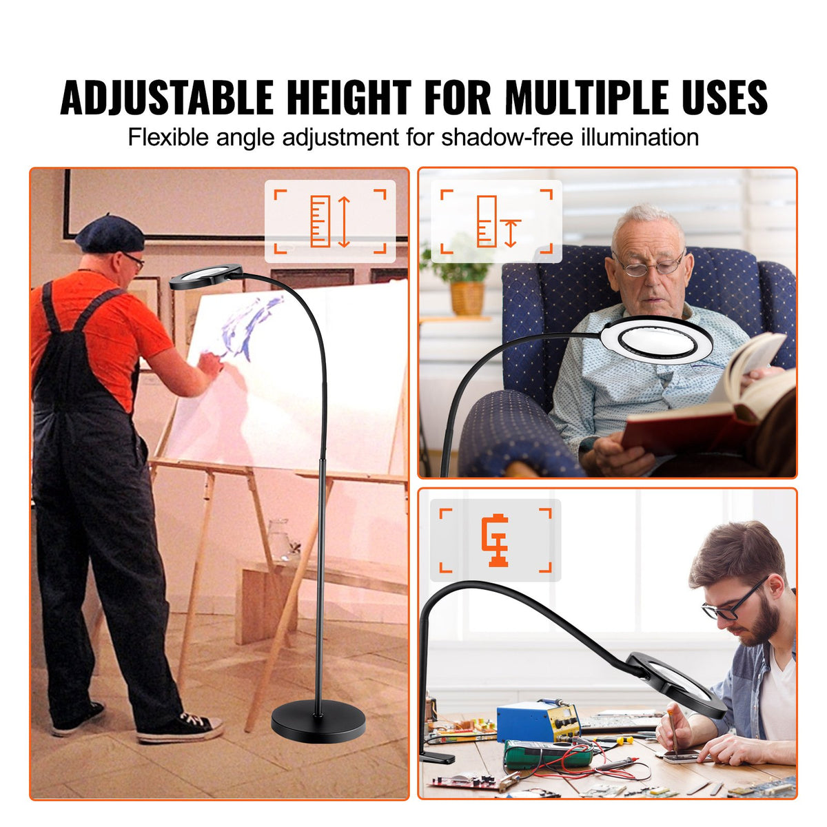 Floor Magnifying Glass 5X | LED Light with Stand & Flexible Gooseneck | Hands-Free Magnifier Lamp for Craft & Reading