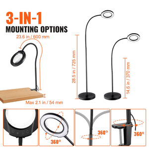 Floor Magnifying Glass 5X | LED Light with Stand & Flexible Gooseneck | Hands-Free Magnifier Lamp for Craft & Reading