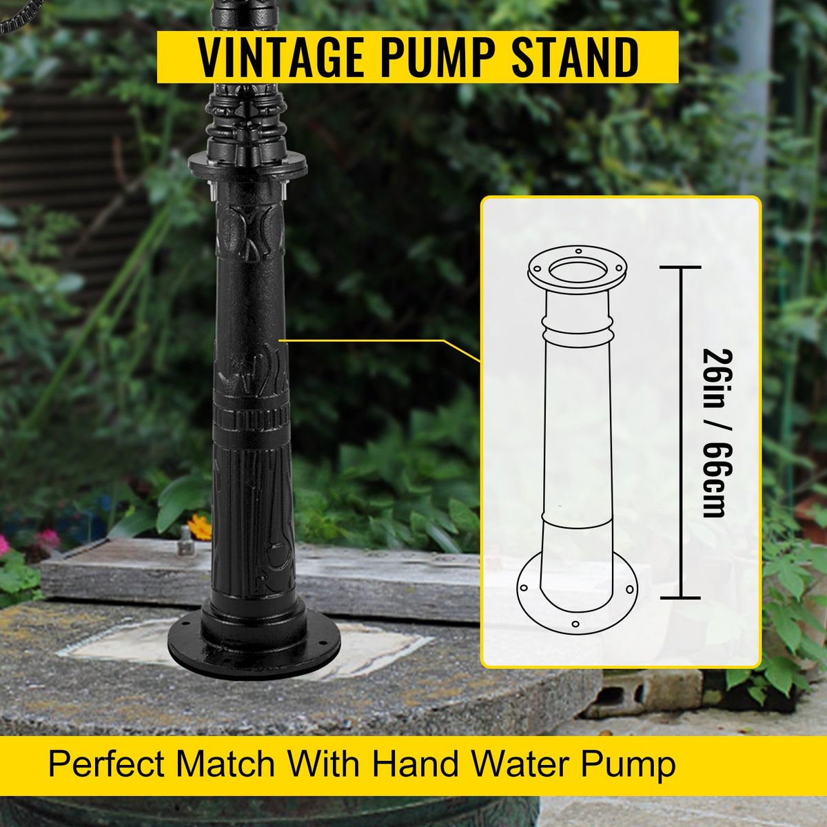 Antique Water Pump Stand | Black Pitcher Stand for Garden Yard