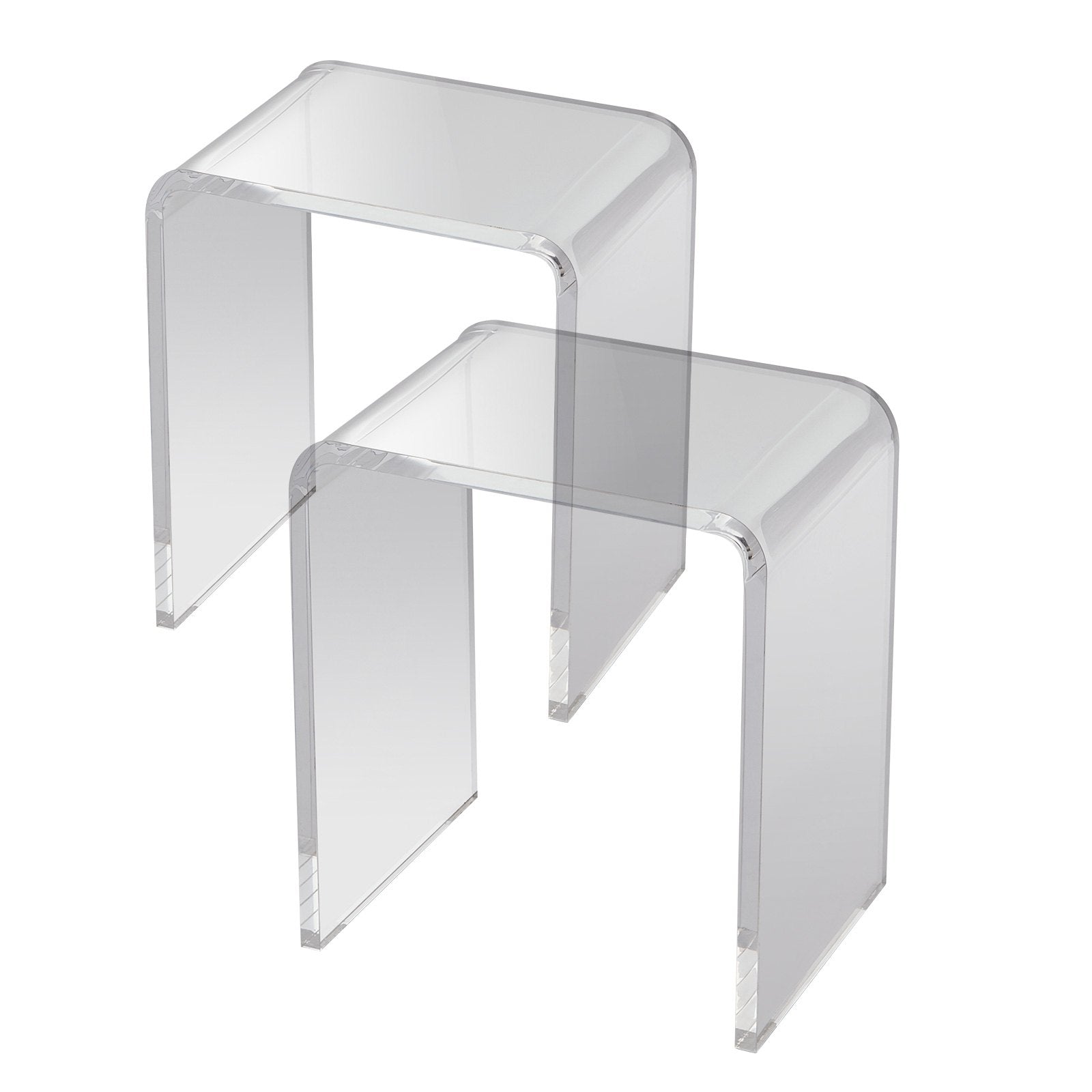 Acrylic Side Tables | 2-Pack C-Shaped Lucite End Tables | Clear Small Tables for Living Room or Bedroom