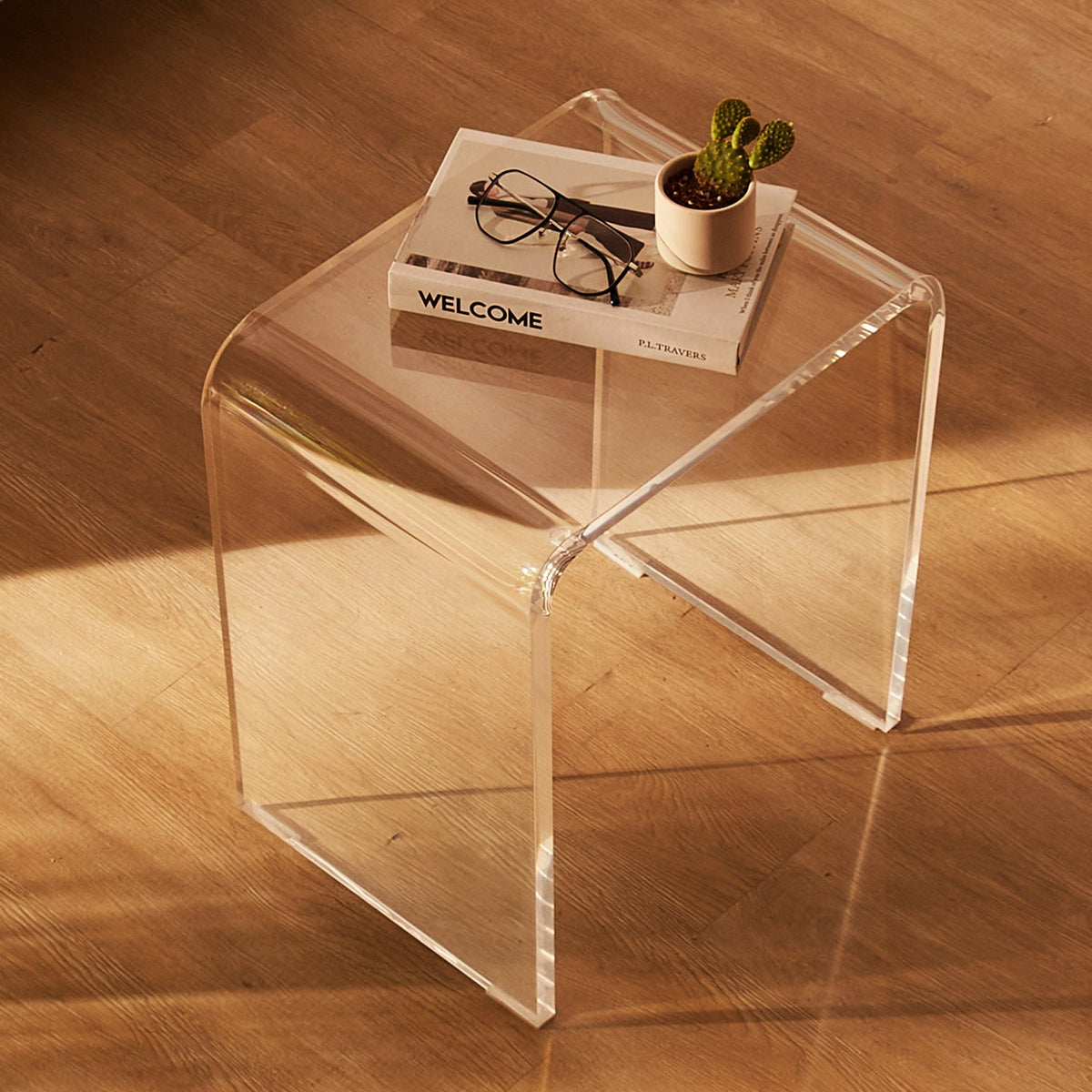 Acrylic Side Tables | 2-Pack C-Shaped Lucite End Tables | Clear Small Tables for Living Room or Bedroom
