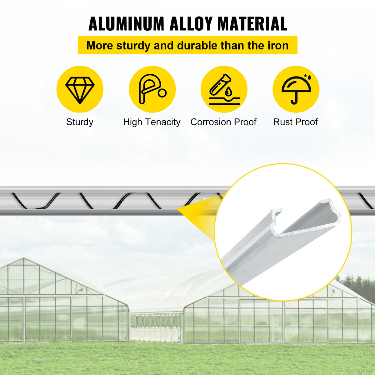 Greenhouse Spring Wire & Lock Channel 2m | 50 Pack PE Coated Wire & Aluminium U-Channel | For Plastic Film & Shade Cloth Attachment