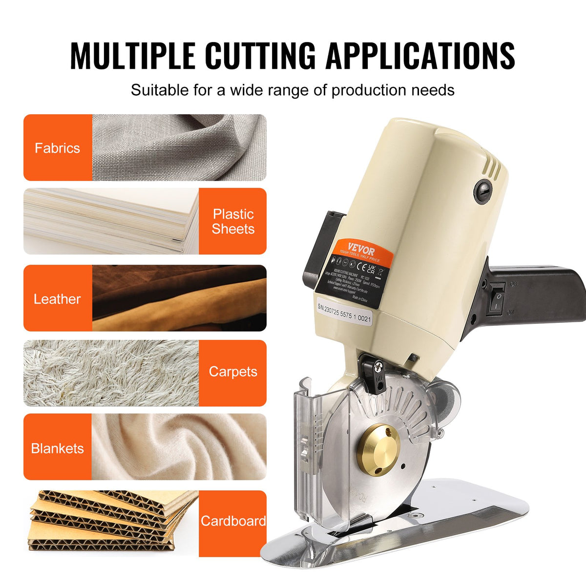 Fabric Cutter | 250W Rotary Cutting Machine with Octagonal Blade | Cuts Cloth, Leather & Multi-Layers