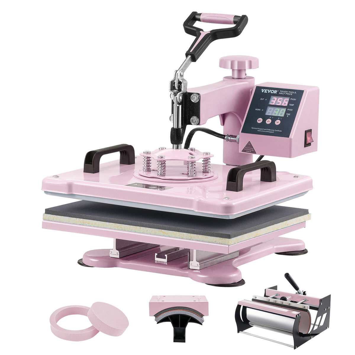 Heat Press Machine | 12x15" 5-in-1 + 30oz Tumbler Press | Pink