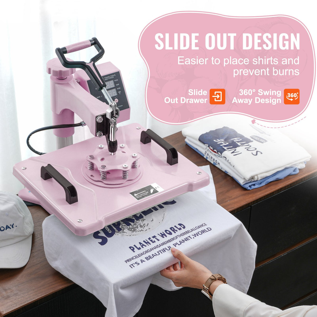 Heat Press Machine 12x15" | 8-in-1 Combo with 30oz Tumbler Press | Pink | For T-Shirts, Mugs & More