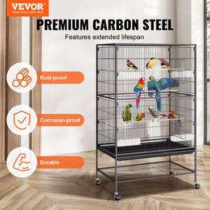 Large Bird Cage | 52" Carbon Steel Flight Cage for Parakeets, Cockatiels, Parrots & Macaws