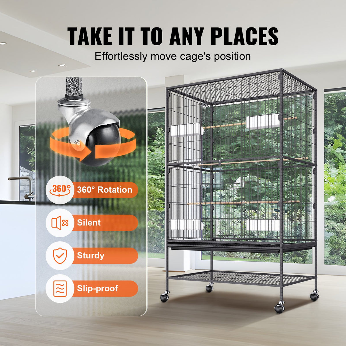 Large Bird Cage | 52" Carbon Steel Flight Cage for Parakeets, Cockatiels, Parrots & Macaws