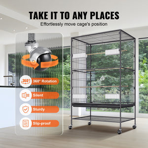 Large Bird Cage | 52" Carbon Steel Flight Cage for Parakeets, Cockatiels, Parrots & Macaws