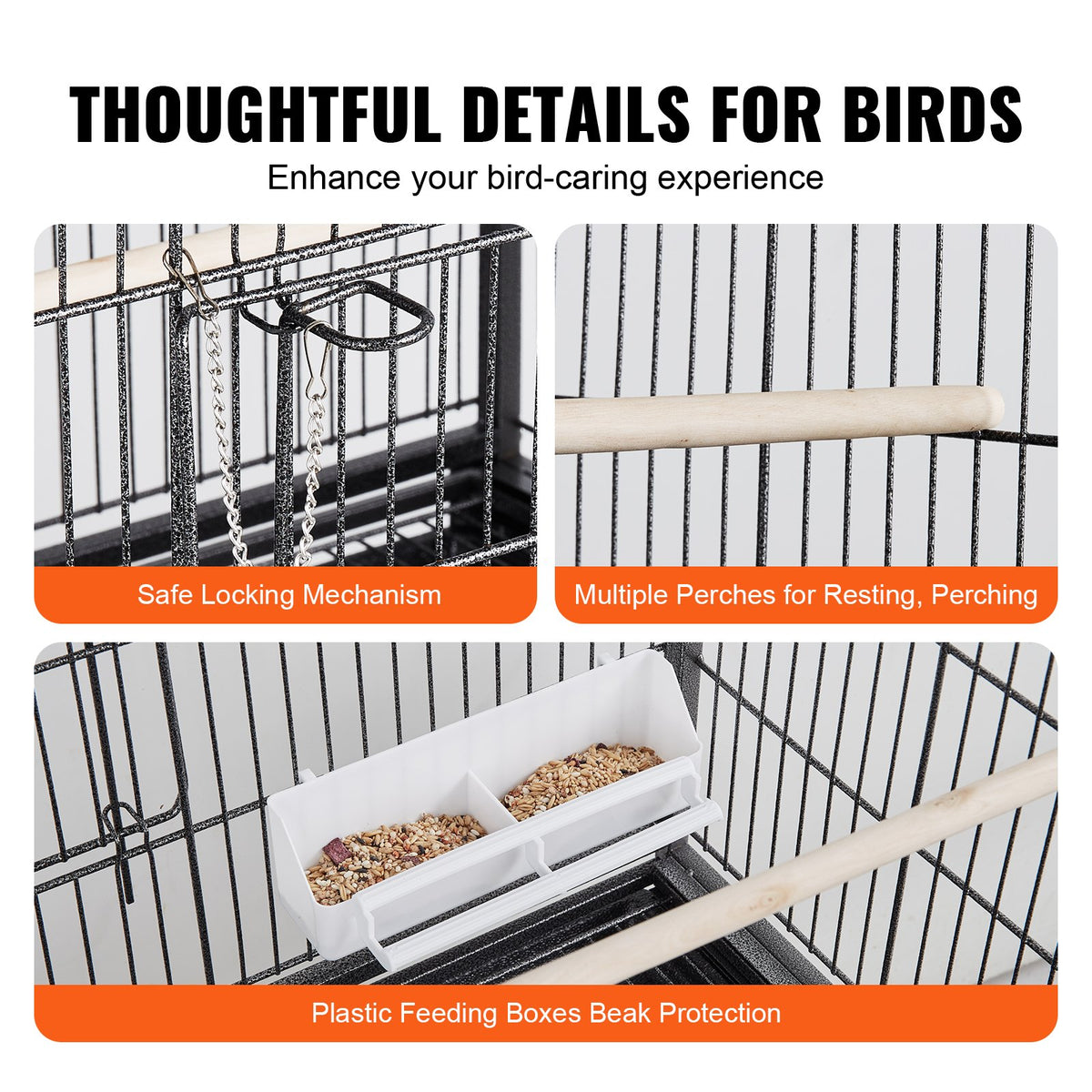 Large Bird Cage | 52" Carbon Steel Flight Cage for Parakeets, Cockatiels, Parrots & Macaws