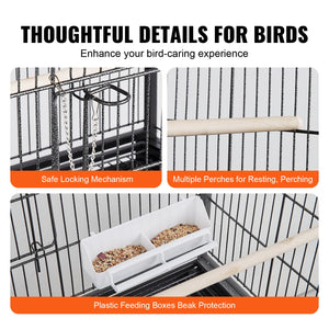 Large Bird Cage | 52" Carbon Steel Flight Cage for Parakeets, Cockatiels, Parrots & Macaws