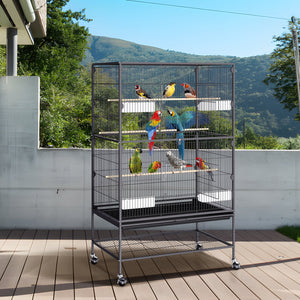 Large Bird Cage | 52" Carbon Steel Flight Cage for Parakeets, Cockatiels, Parrots & Macaws