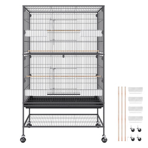 Large Bird Cage | 52" Carbon Steel Flight Cage for Parakeets, Cockatiels, Parrots & Macaws