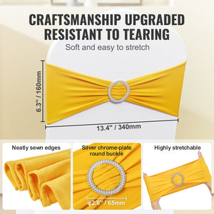 Chair Sashes | 100-Pack Golden Yellow Stretch Bands with Round Buckle | Wedding, Banquet & Party Chair Decoration