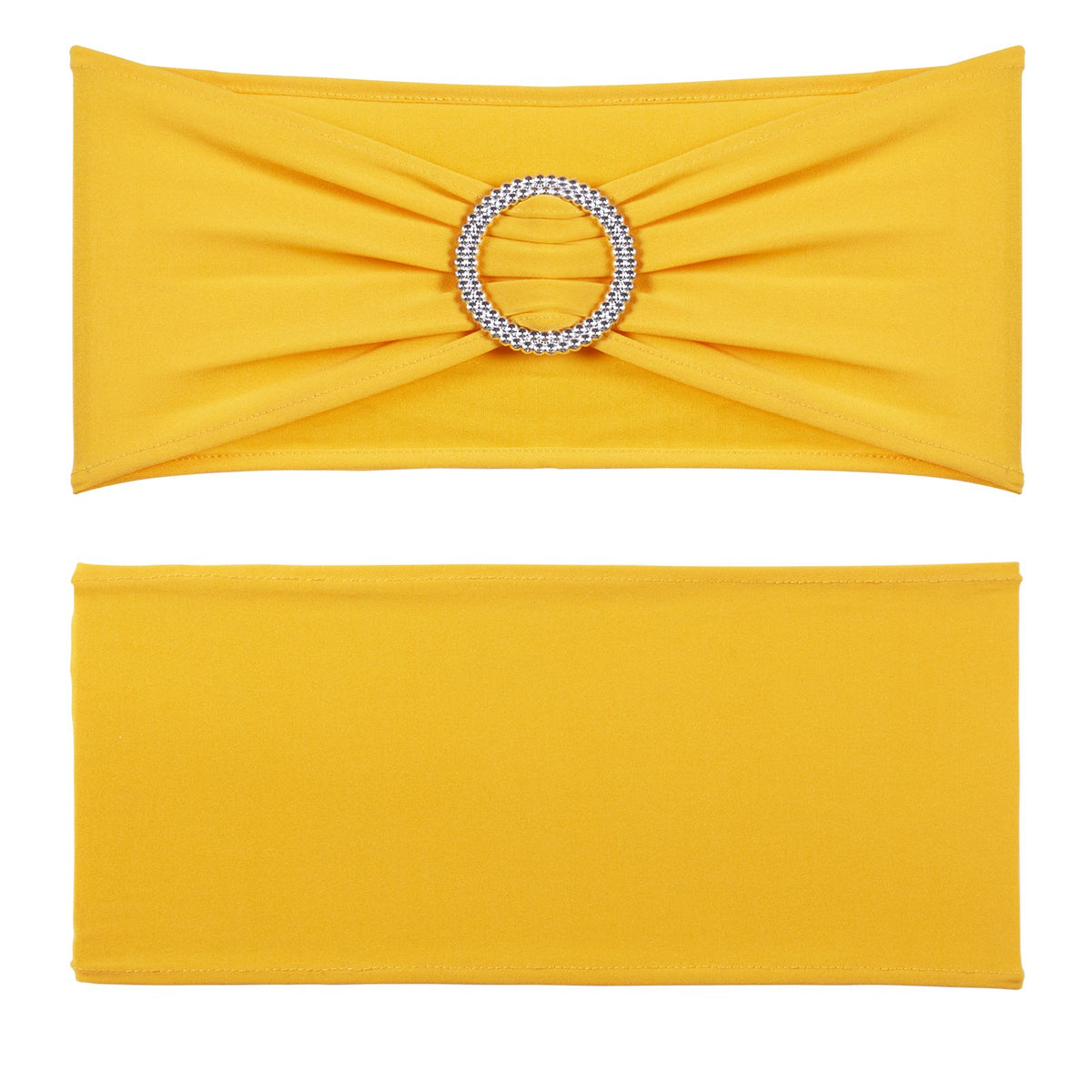 Chair Sashes | 100-Pack Golden Yellow Stretch Bands with Round Buckle | Wedding, Banquet & Party Chair Decoration