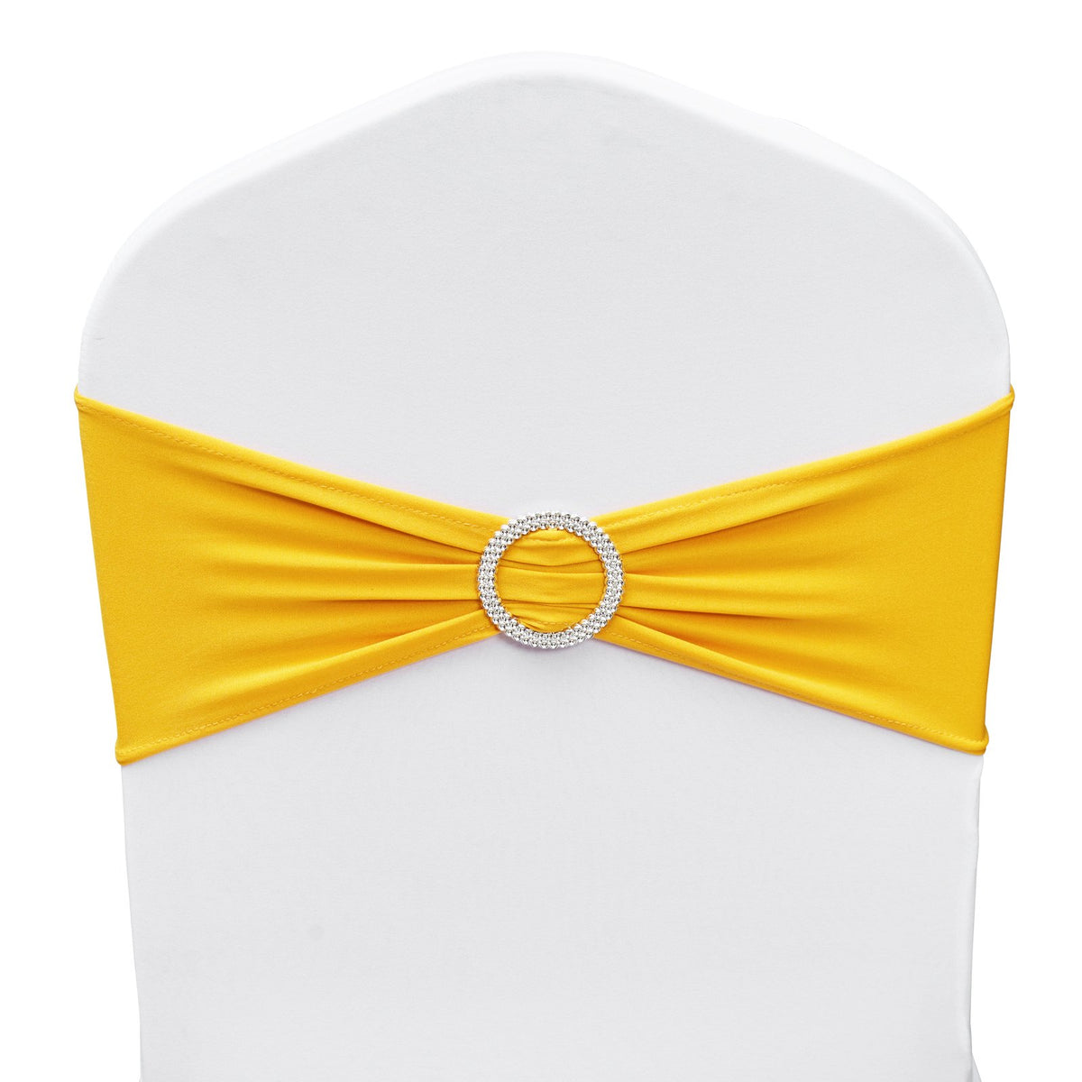 Chair Sashes | 100-Pack Golden Yellow Stretch Bands with Round Buckle | Wedding, Banquet & Party Chair Decoration