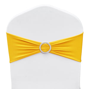Chair Sashes | 100-Pack Golden Yellow Stretch Bands with Round Buckle | Wedding, Banquet & Party Chair Decoration